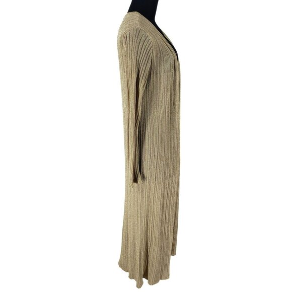 Misa Gold Knit Open Front Long Line Cardigan Duster Womens XS Coastal Grandma - Picture 7 of 13